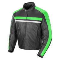 Two Tone Color Men Black Green Motor Bike Genuine Real Leather Safety Pad jacket - Thumbnail 4