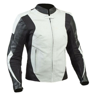 Two Tone Black White Cont Genuine Leather Motorcycle Perforated Handmade Jacket