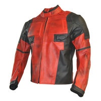 Two Tone Black Red Dead pool  Jacket  Motorcycle Racing Leather Jacket - Thumbnail 1