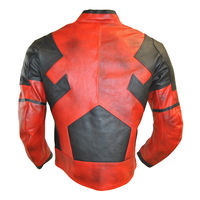 Two Tone Black Red Dead pool  Jacket  Motorcycle Racing Leather Jacket - Thumbnail 2