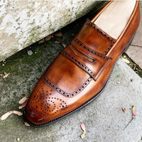 Latest Stylish Handmade Men New Brown Brogue Moccasin Formal Shoes In Genuine Leather For Decent Personality - Thumbnail 1