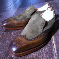 New Decent Brown Grey Brogue Handmade Moccasin Party Wear Shoes In Genuine Leather For Men - Thumbnail 1