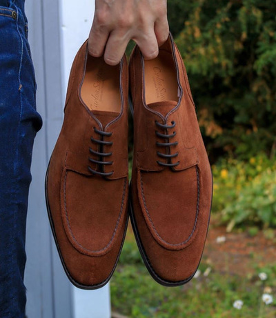 Decent Handmade Brownish Lace Up Casual Boat Shoes In Genuine Suede For Men