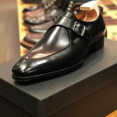 Awesome customize blackish monk handmade leather military shoes for men