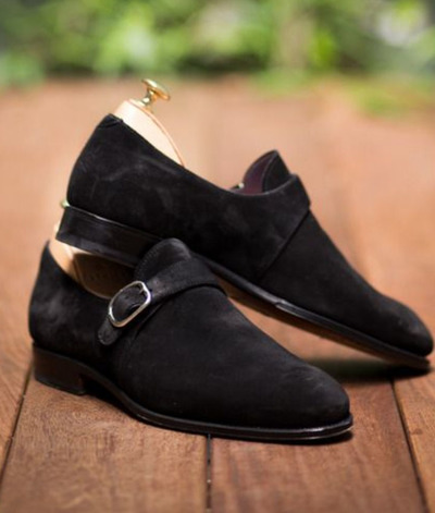 Stylish Elegant Handmade Blackish Beauty Classic Monk Formal Shoes In Genuine Suede For Men