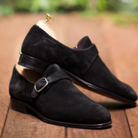 Stylish Elegant Handmade Blackish Beauty Classic Monk Formal Shoes In Genuine Suede For Men - Thumbnail 1