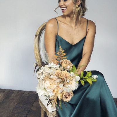 Spagehtti straps silk long bridesmaid dresses for wedding - Thumbnail 3