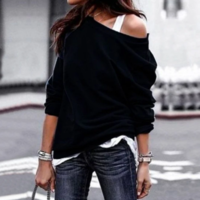 Fashion Round Neck Long Sleeve T-shirt Tops - Thumbnail 1