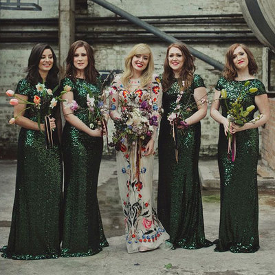 Dark green long sequins bridesmaid dresses for wedding party - Thumbnail 5