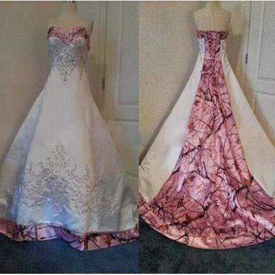 Designer pink camo wedding dresses 2018 real images custom made new bridal gowns sweetheart court train corset satin a-line wedding gowns,494 - Thumbnail 5
