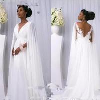 Summer Wedding Dresses,Beach Wedding Dresses,African V-Neck Backless Appliques Wedding Dresses With Wraps,495 - Thumbnail 1