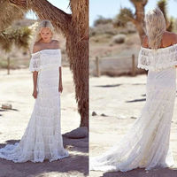 2019 Lace Bohemian Wedding Dresses Off Shoulder Boho Hippie Bridal Wedding Gowns,497 - Thumbnail 2