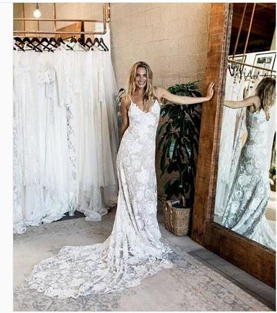 Beach Wedding Dress,V-neck Lace Wedding Dress, Long Wedding Dresses Bridal Dress