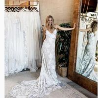 Beach Wedding Dress,V-neck Lace Wedding Dress, Long Wedding Dresses Bridal Dress - Thumbnail 1