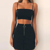 Striped Sexy Slim Zipper Two-piece Set - Thumbnail 2