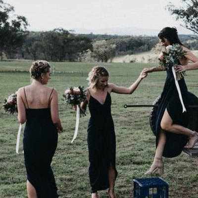 Spaghetti straps black tea length bridesmaid dresses - Thumbnail 3