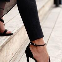 Classy Black Sandals with Ankle Strap F87598 - Thumbnail 3