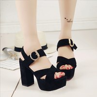 Buckle Design Cross Strap Suede High Heels Fashion Sandals F8767 - Thumbnail 3