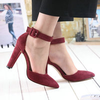 Wine Red and Black Classy Pointed Toe Pumps F8768 - Thumbnail 1