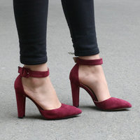 Wine Red and Black Classy Pointed Toe Pumps F8768 - Thumbnail 3