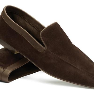 Men's brown suede moccasin slip on shoes - Thumbnail 3