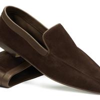 Men's Brown Suede Moccasin Slip On Shoes - Thumbnail 1