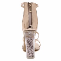 Gold Open-Toe Strappy Glittered Chunky Heels, High Heels F8778 - Thumbnail 3