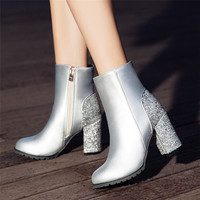 High Heels Ankle Boots in Silver and Gold F8781 - Thumbnail 1