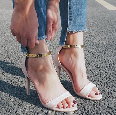 Ankle Strap Suede Summer High Heels Sandals F8783