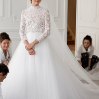High Neck Long Sleeves Tulle Wedding Dresses Bridal Gowns - Thumbnail 1