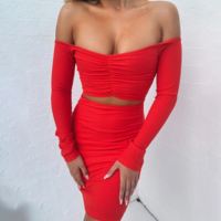 Word Collar High Waist Long Sleeve Dress - Thumbnail 2