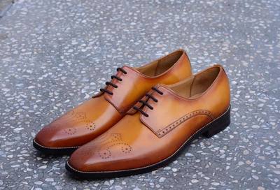 Handmade Men's Tan Leather Brogue Lace Up Dress Shoes, Men Formal Designer Shoes
