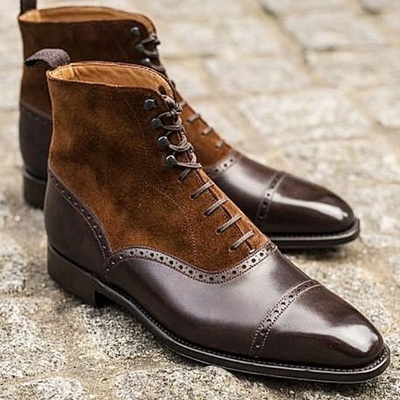 Handmade men's brown cap toe ankle dress boots, men leather suede designer boots - Thumbnail 3