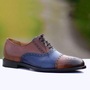 Handmade Men Brown Blue Leather Cap Toe Brogue Shoes, Men Formal Designer Shoes-1
