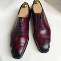Stylish Handmade Men's Cap Toe Leather Shoes, Men Burgundy Formal Lace Up Shoes - Thumbnail 3