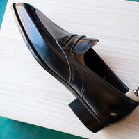 Handmade Men's black Leather Loafers, Custom Made Dress Shoes - Thumbnail 4