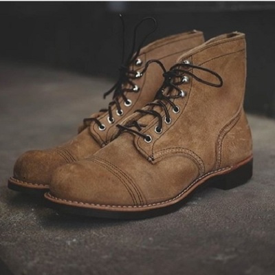 Men's handmade brown ankle high suede cap toe lace up stylish casual boots - Thumbnail 2