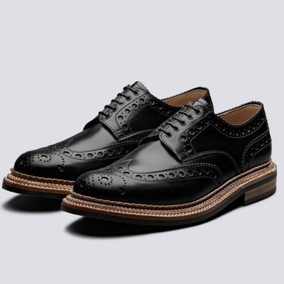 New men's handmade black wing tip brogue leather lace up dress fashion shoes