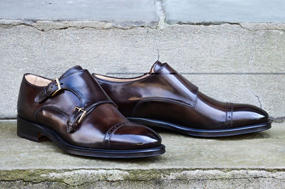 New Men's Handmade Chocolate Brown Leather Double Monk Strap Dress Fashion Shoes