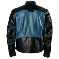 Perforated Men Black Blue Cont Motor Bike Genuine Leather Safety Pads jacket - Thumbnail 1