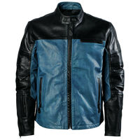 Perforated Men Black Blue Cont Motor Bike Genuine Leather Safety Pads jacket - Thumbnail 4