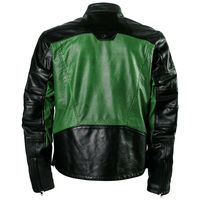 Perforated Men Black Green Cont Motorbike Genuine Real Leather Safety Pad jacket - Thumbnail 1