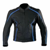 Perforated Men Black Motor Bike Blue Linings Genuine Leather Safety Pads jacket - Thumbnail 1
