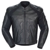 Perforated Men Black Motorcycle Front Zipper Genuine Leather Safety Pads jacket - Thumbnail 4