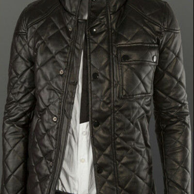 New black color biker handmade slim fit quilted genuine cowhide leather jacket - Thumbnail 5