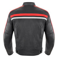 Men's Two Tone Black Red Cont Motorcycle Racing Real Leather Gray Striped Jacket - Thumbnail 1
