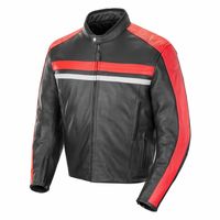 Men's Two Tone Black Red Cont Motorcycle Racing Real Leather Gray Striped Jacket - Thumbnail 4