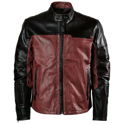 Two tone colors men black maroon motor bike genuine leather safety pads jacket