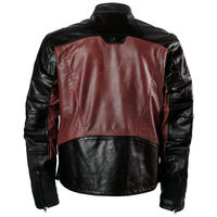 Two Tone Colors Men Black Maroon Motor Bike Genuine Leather Safety Pads jacket - Thumbnail 2