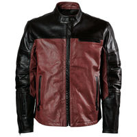 Two Tone Colors Men Black Maroon Motor Bike Genuine Leather Safety Pads jacket - Thumbnail 4